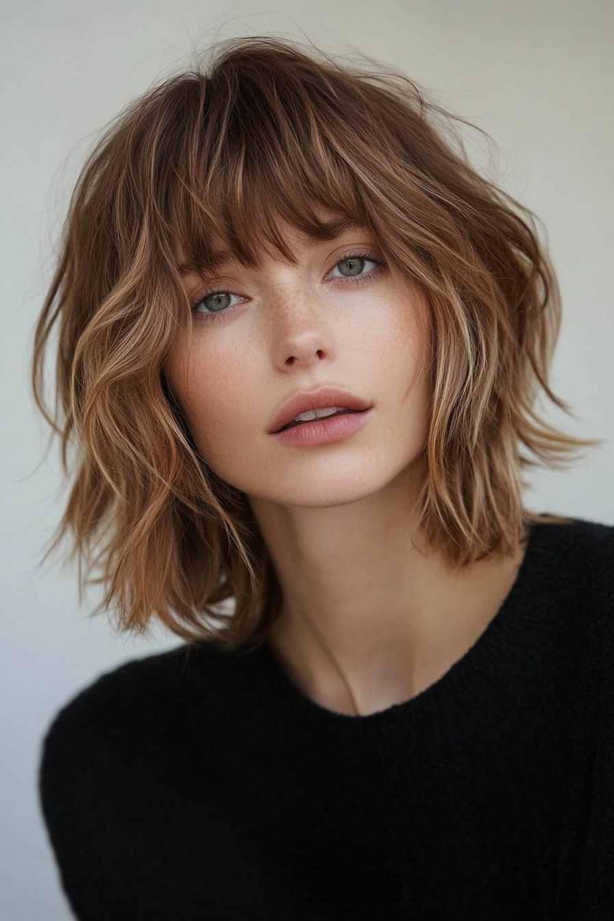 Messy Shaggy Bob with Wispy Bangs