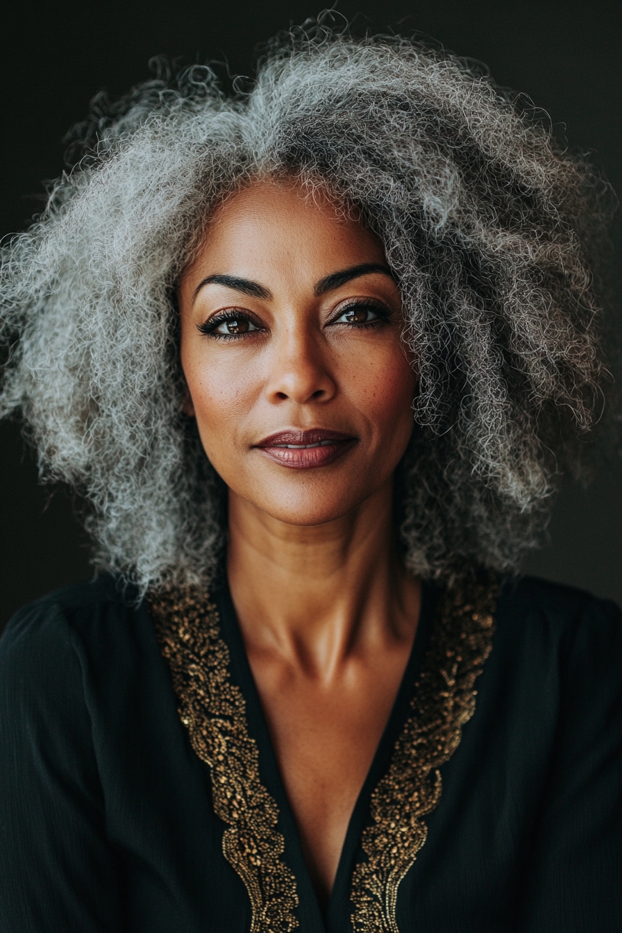 Natural Coiled Afro with Silver Highlights