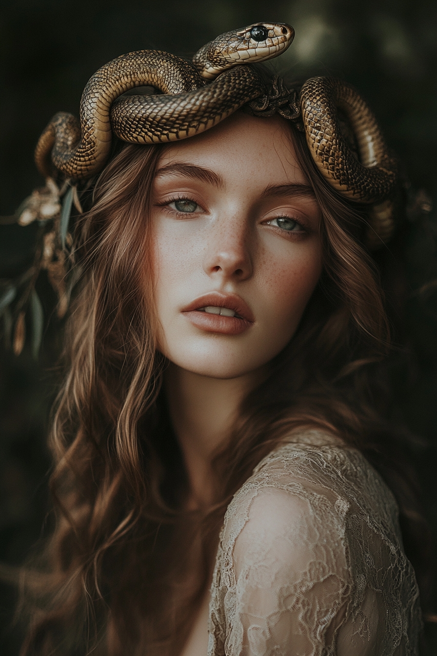 Ornate Snake Crown with Flowing Locks