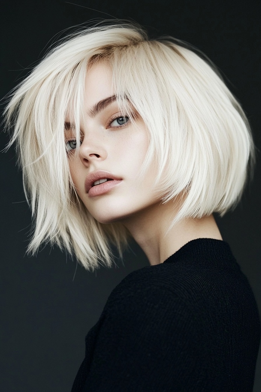  Platinum Blonde Bob with Choppy Layers