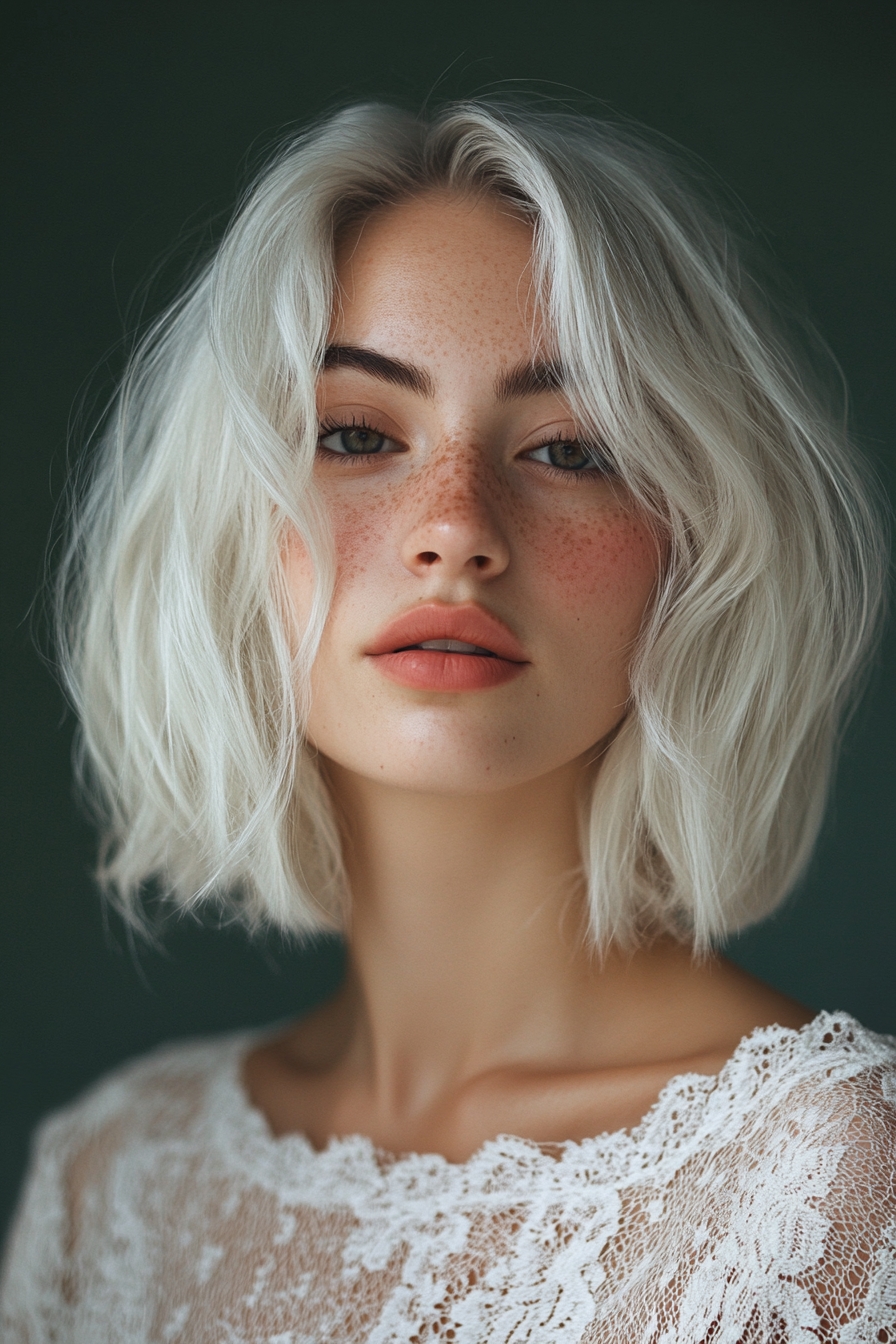 Platinum Blonde Lob with Tousled Texture