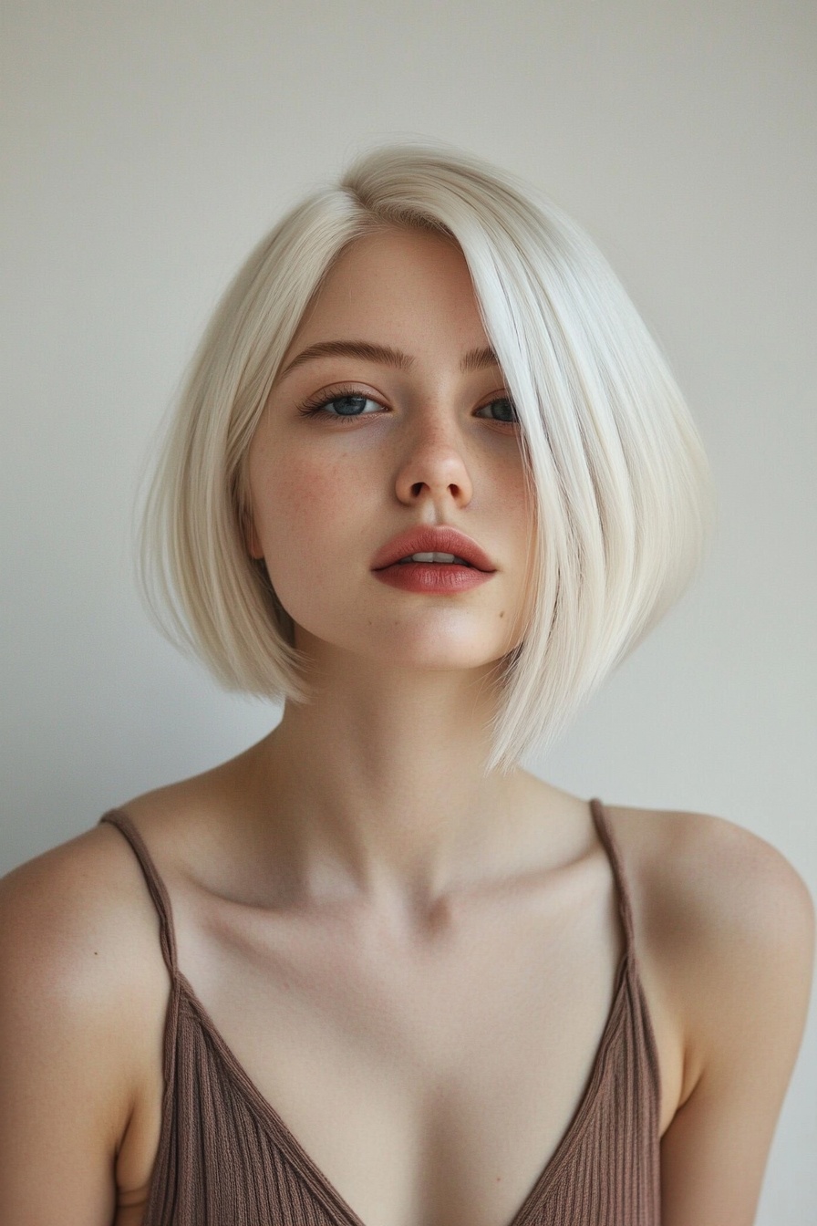 Platinum Blonde Sleek Asymmetrical Bob