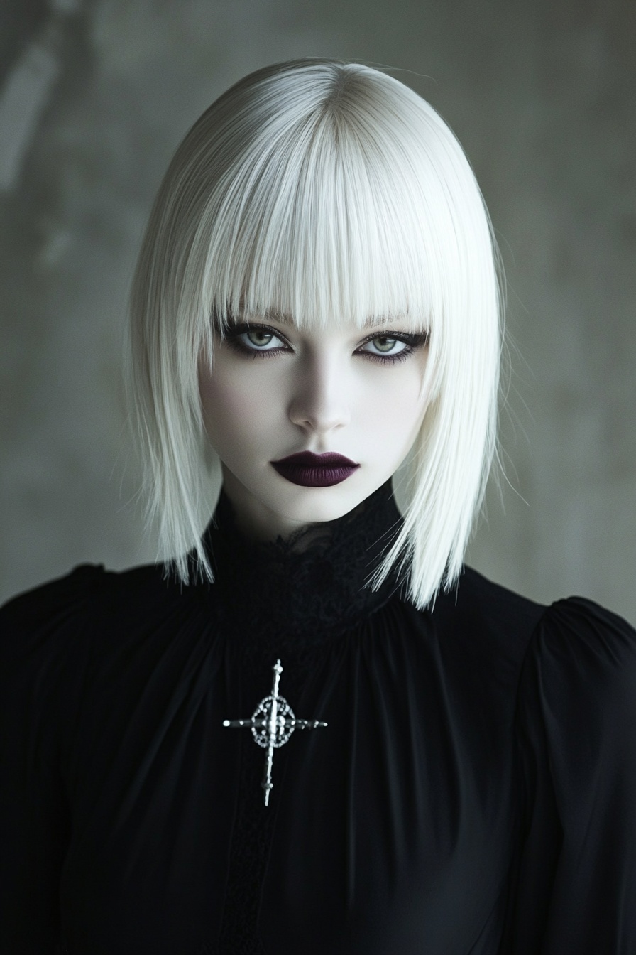 Platinum Middle Parted Sleek Hair with Split Bangs