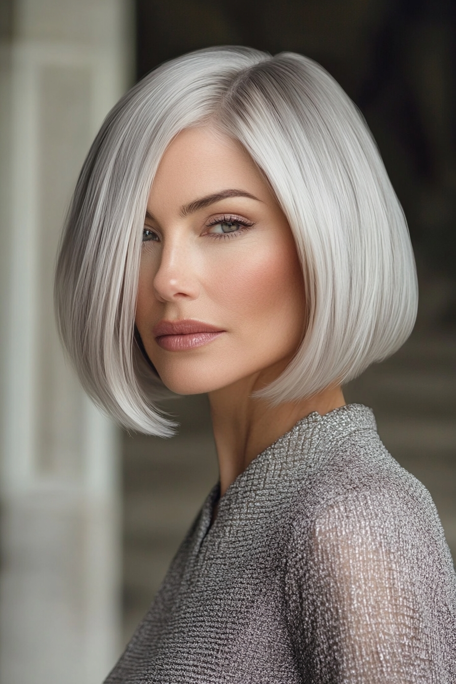 Polished Silver Bob with Feathered Layers