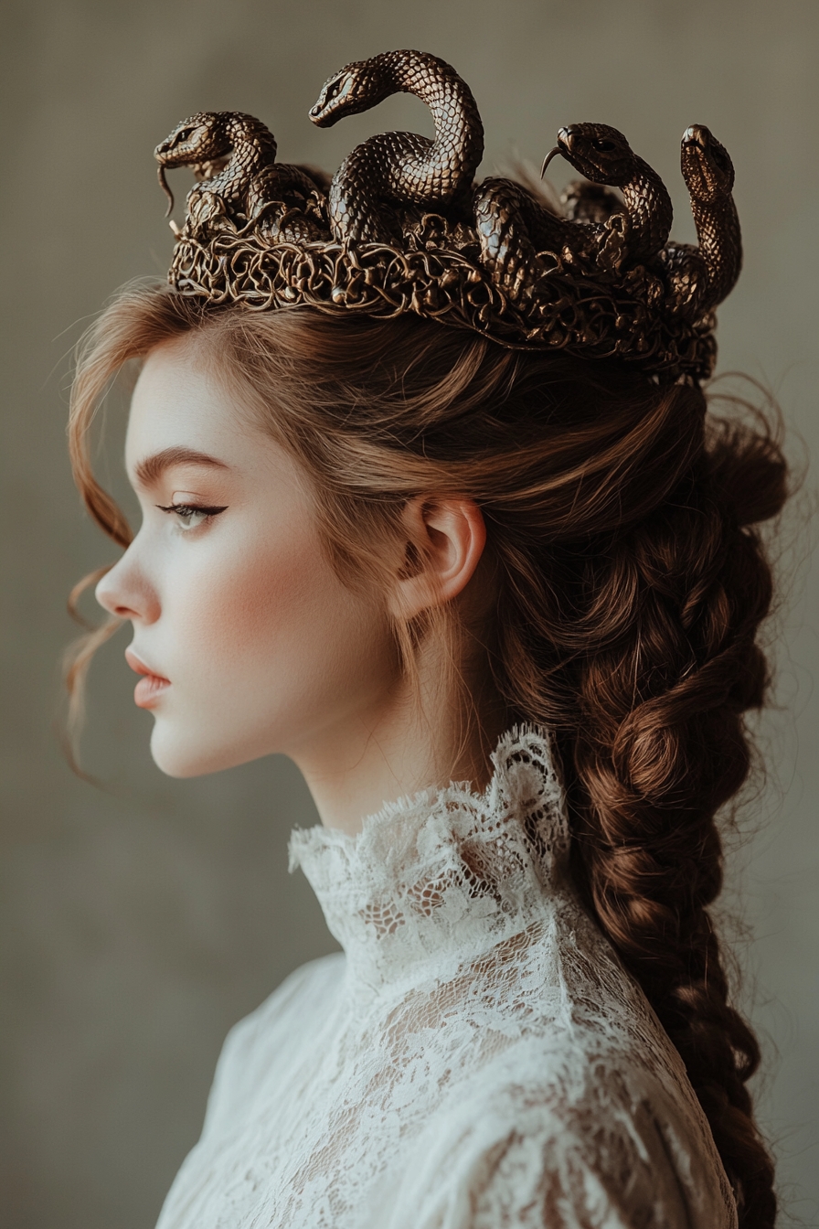 Regal Updo with Snake Headpiece and Ribbons
