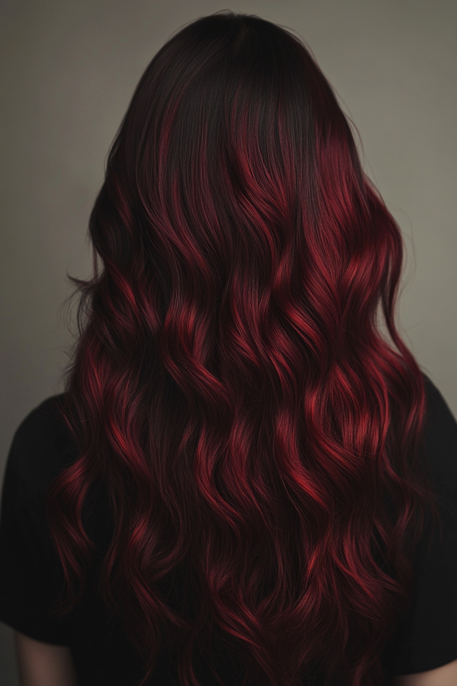 Rich Cherry Cola Curls on Dark Hair