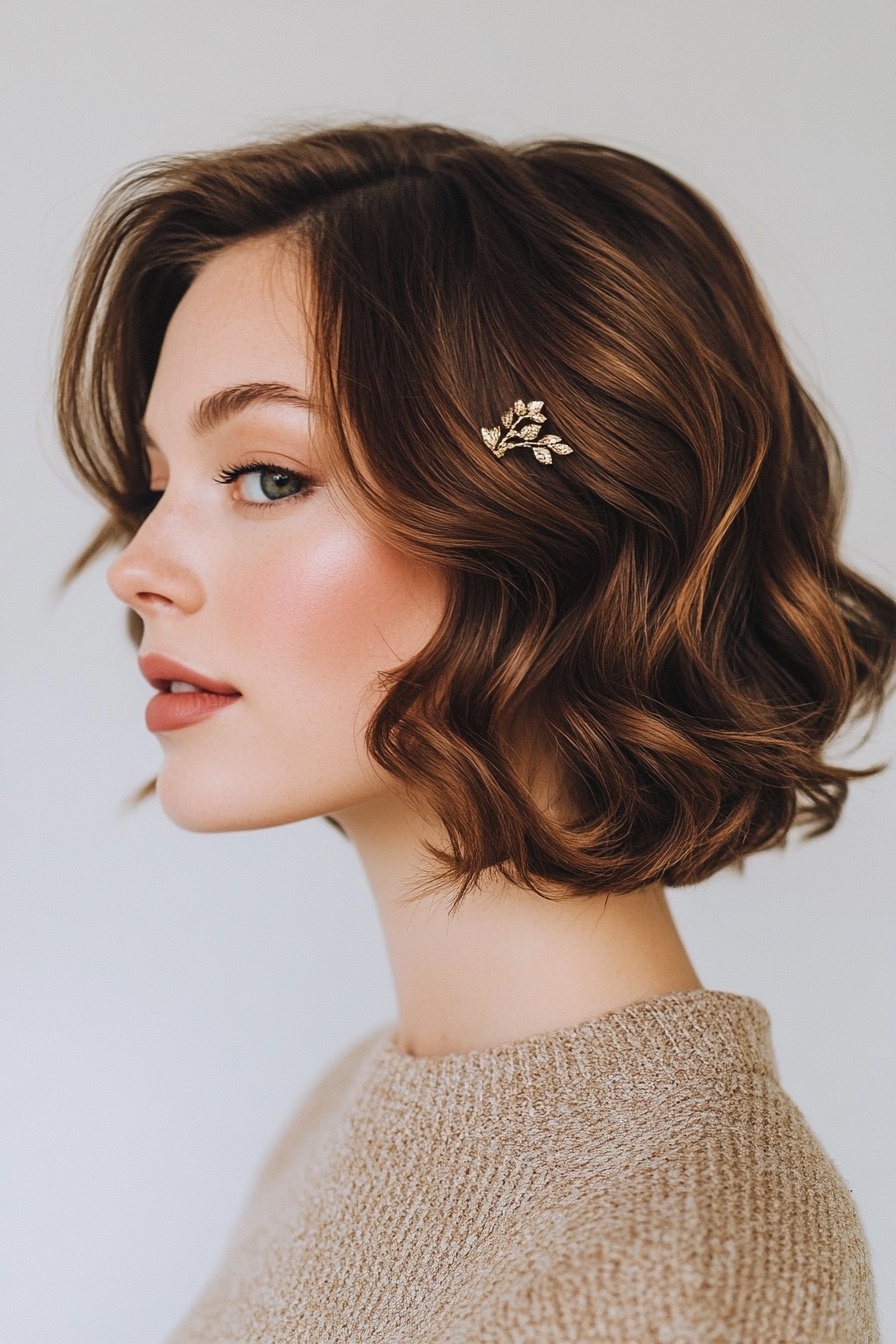 Romantic Wavy Bob with a Decorative Pin
