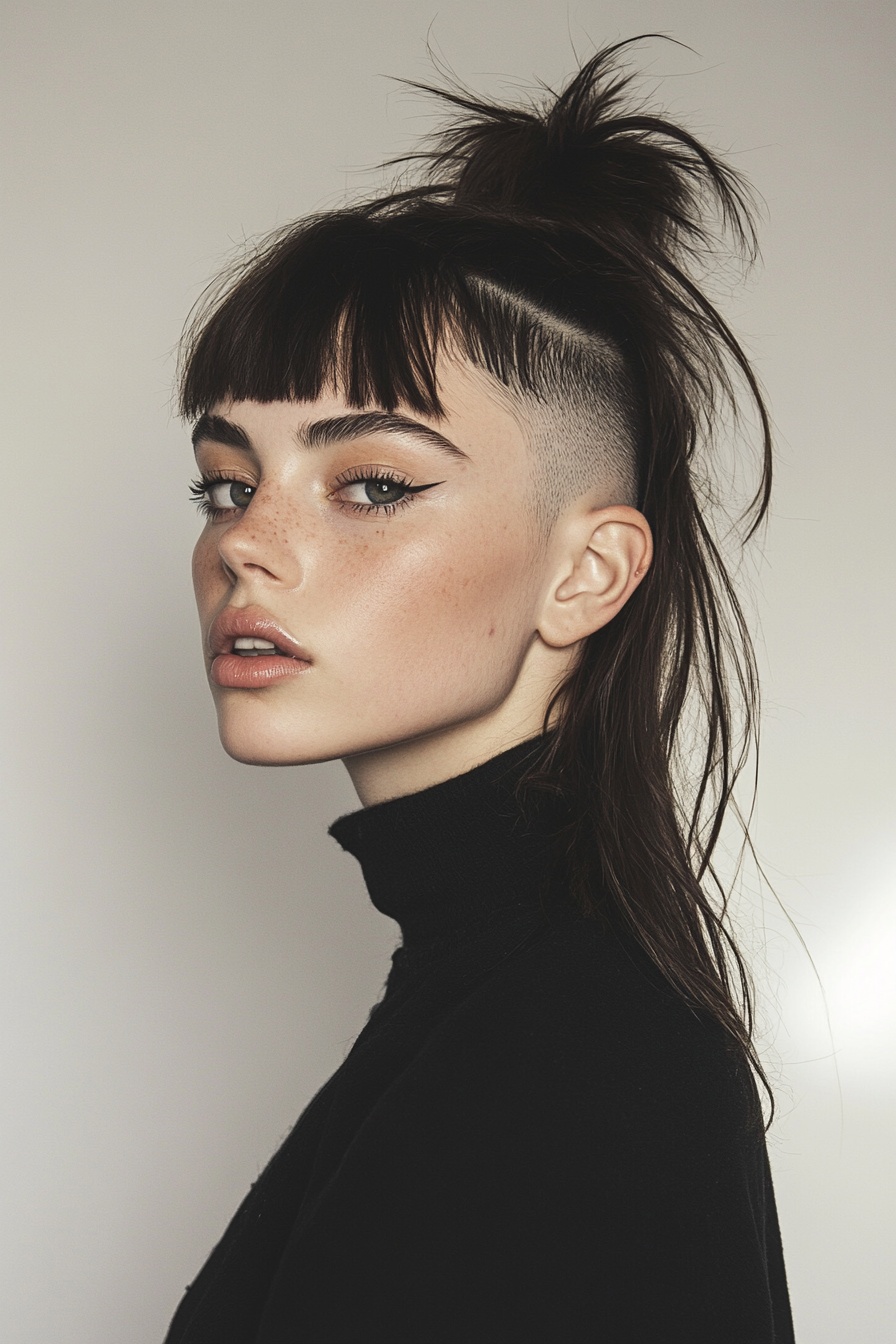 Shaved Undercut with Top Knot and Bangs