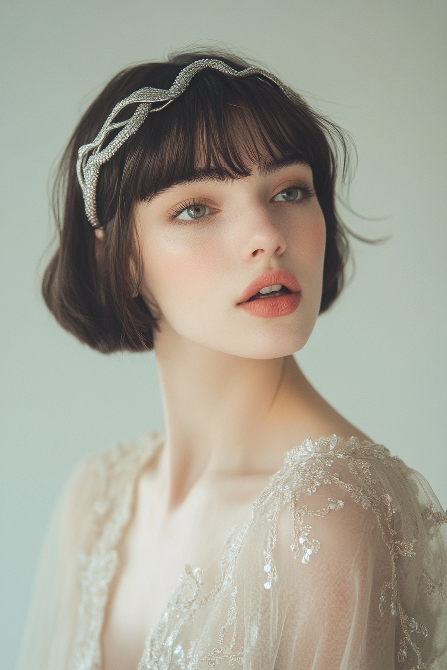 Short Bob with Silver Serpent Headband