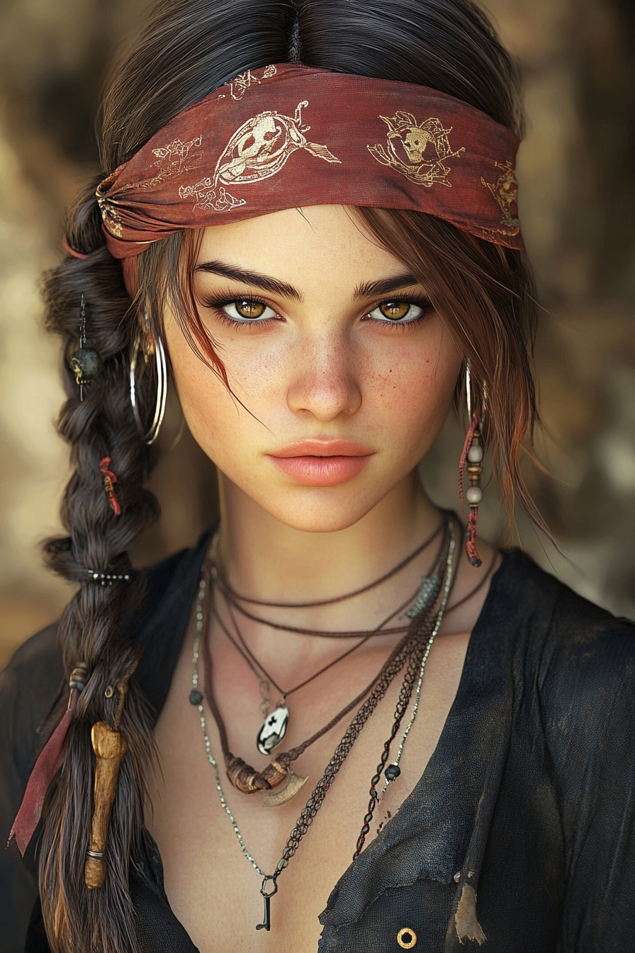 Side Braid with Bandana Over Wispy Bangs
