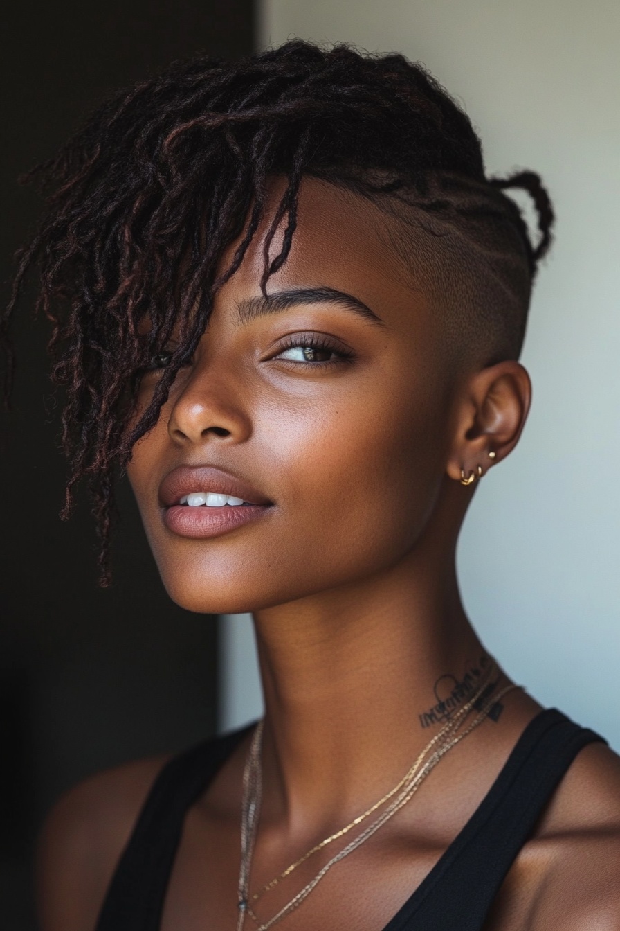 Side-Swept Locs with Shaved Undercut