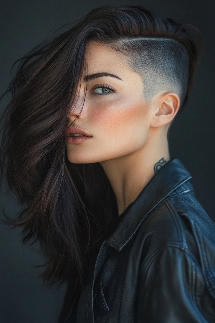 Side-Swept Long Hair with Undercut