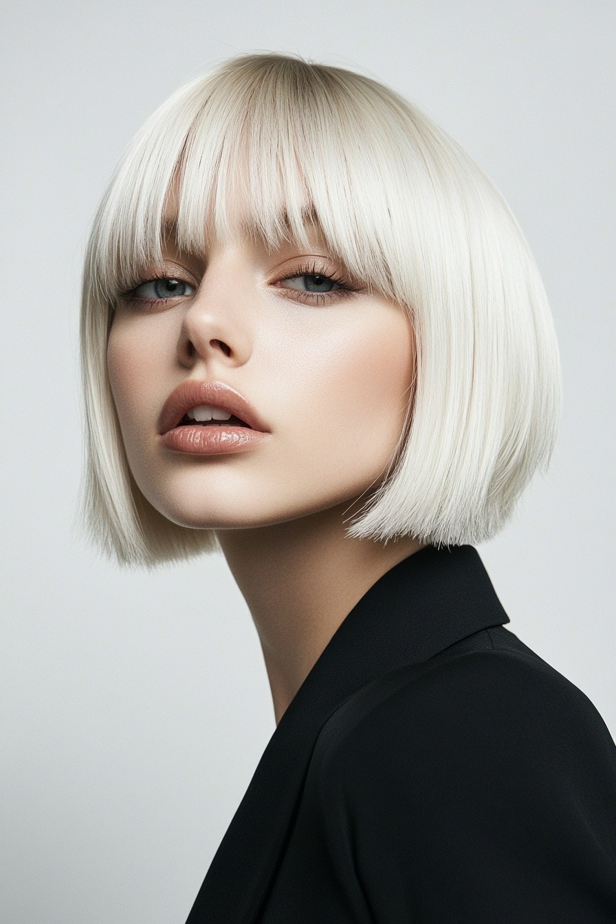 Sleek Blonde Bob with Light Bangs
