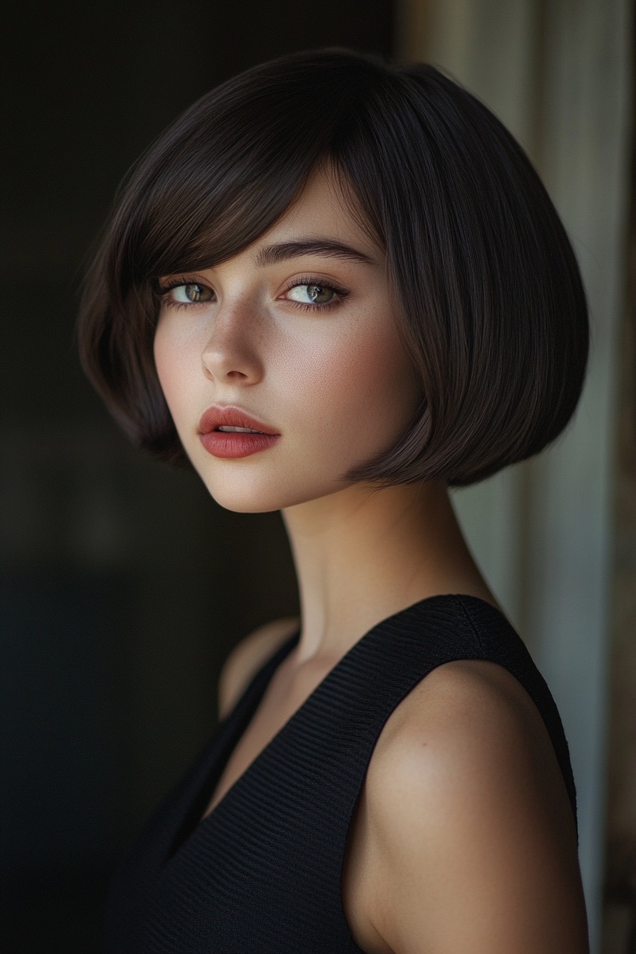 Sleek Bob with Side Part Bangs