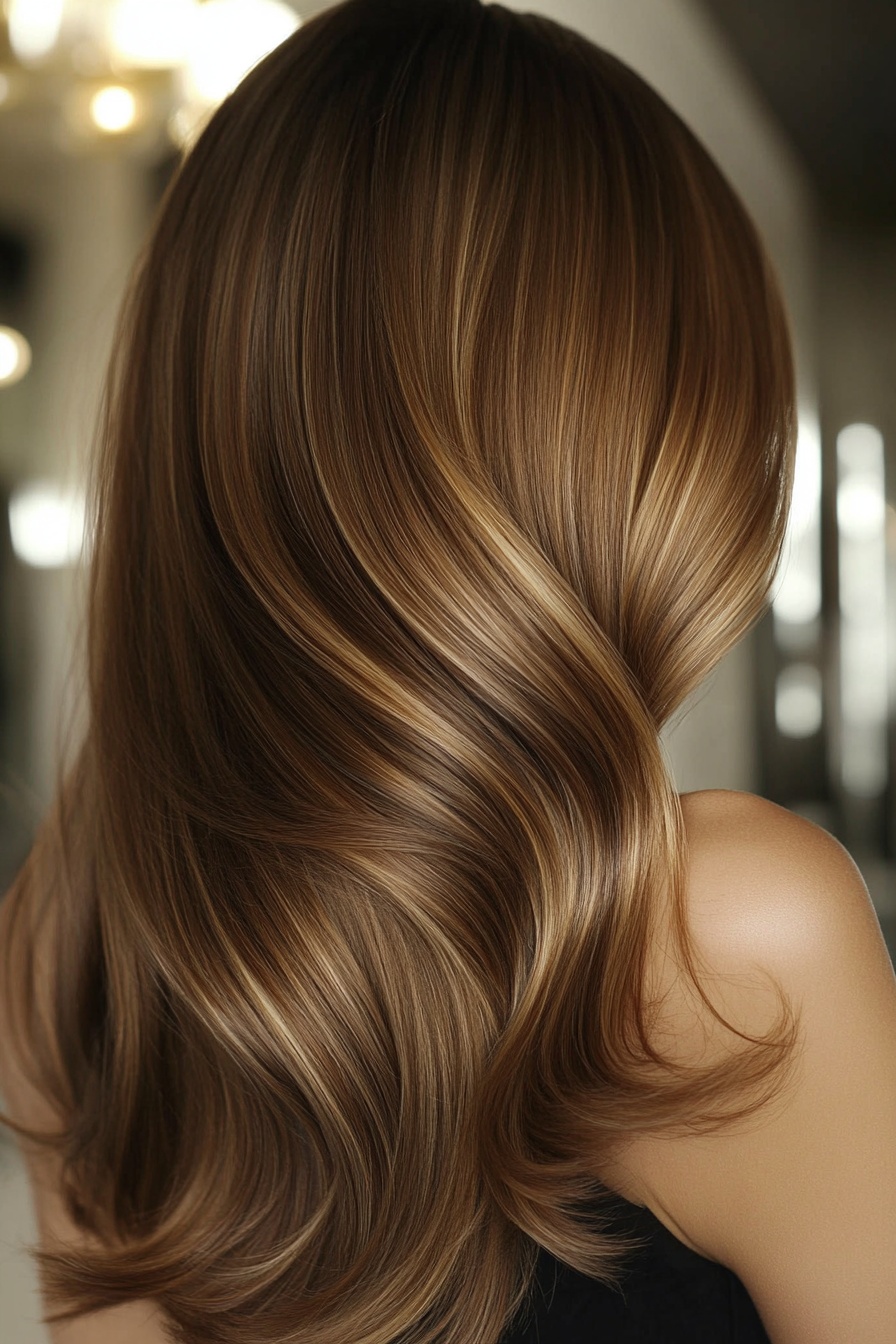 Sleek Caramel Balayage with Honey Highlights