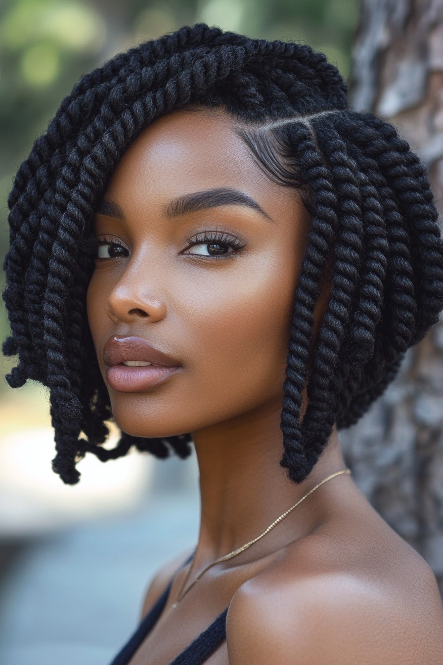 Sleek Crochet Twists with Side Part