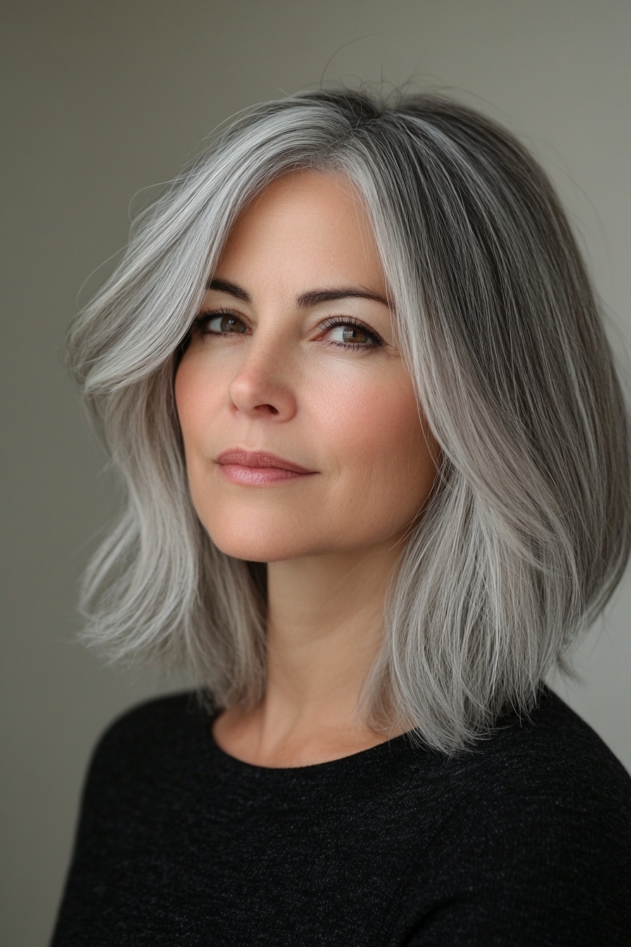 Sleek Gray Bob with Soft Shag Layers