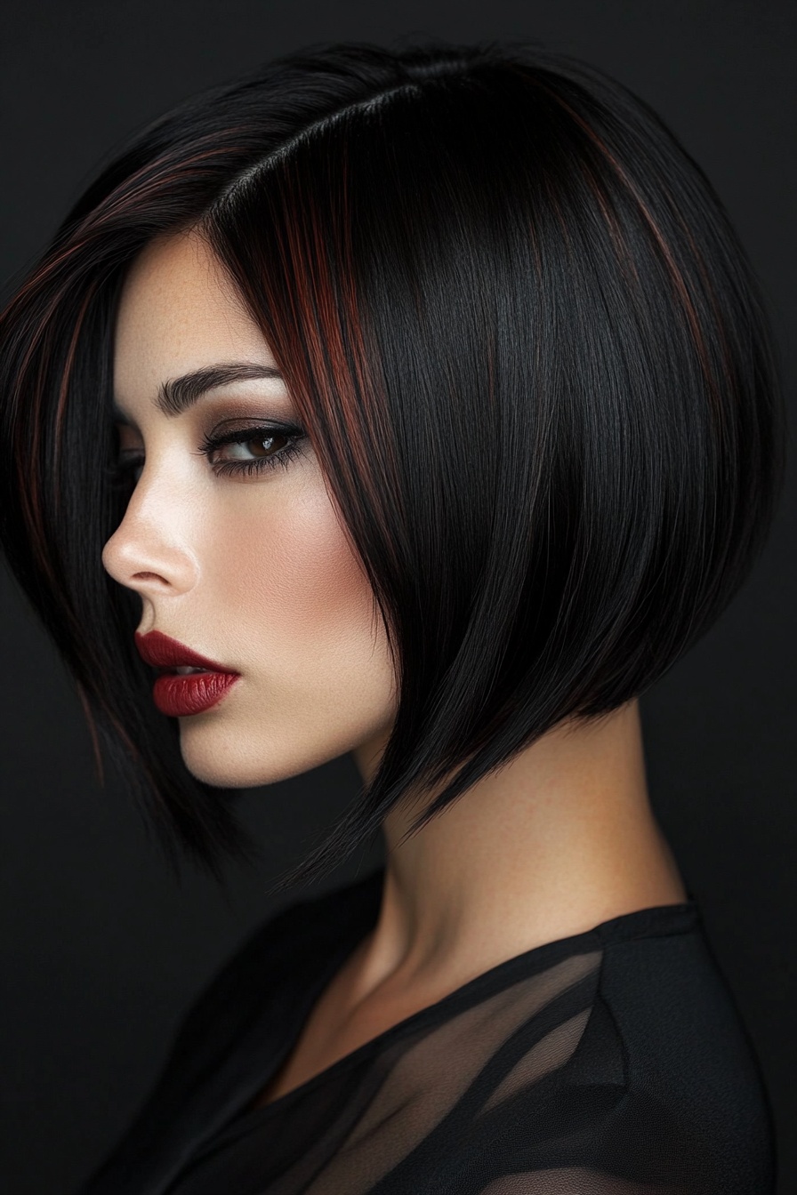  Sleek Inverted Bob with Light Brown Underlights