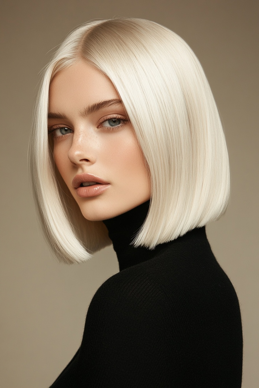 Sleek Platinum Blonde Lob