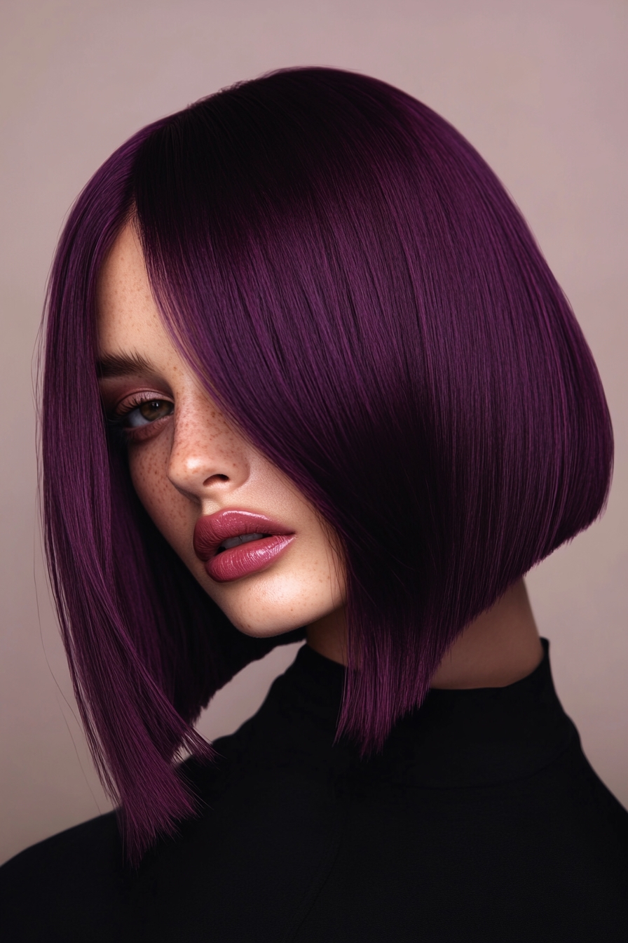 Sleek Purple Asymmetrical Bob