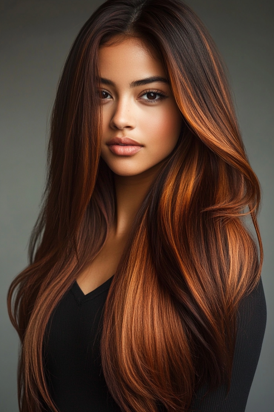 Sleek Straight Copper Balayage