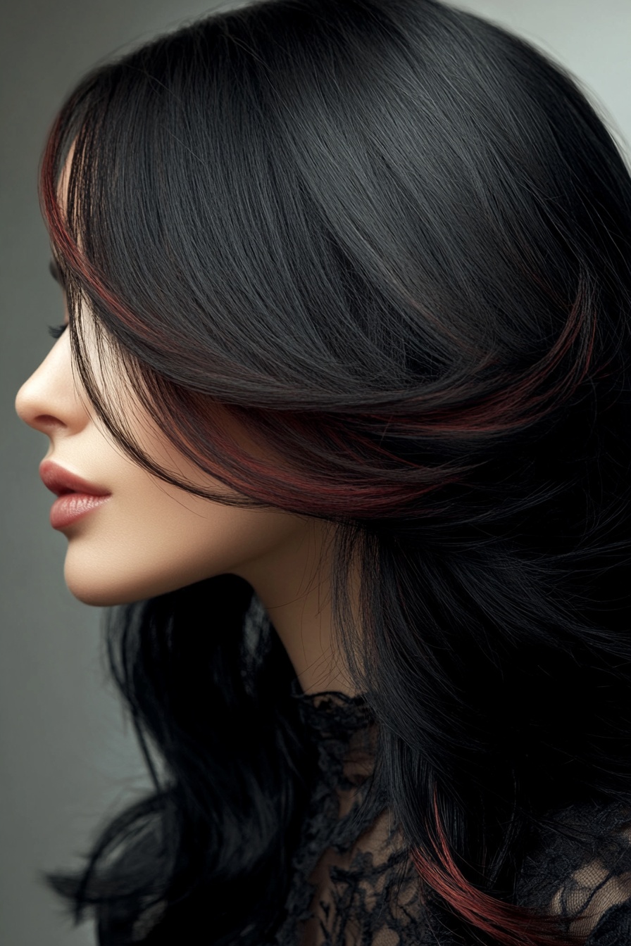 Sleek Straight Hair with Reddish-Brown Highlights