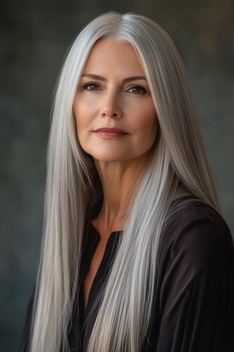 Sleek Straight Silver Hair