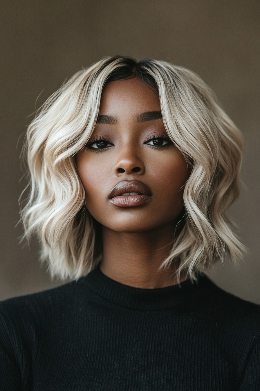 Soft Beige Blonde Balayage on Wavy Bob