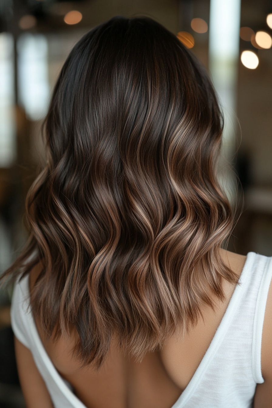 Soft Caramel Balayage on Medium-Length Waves