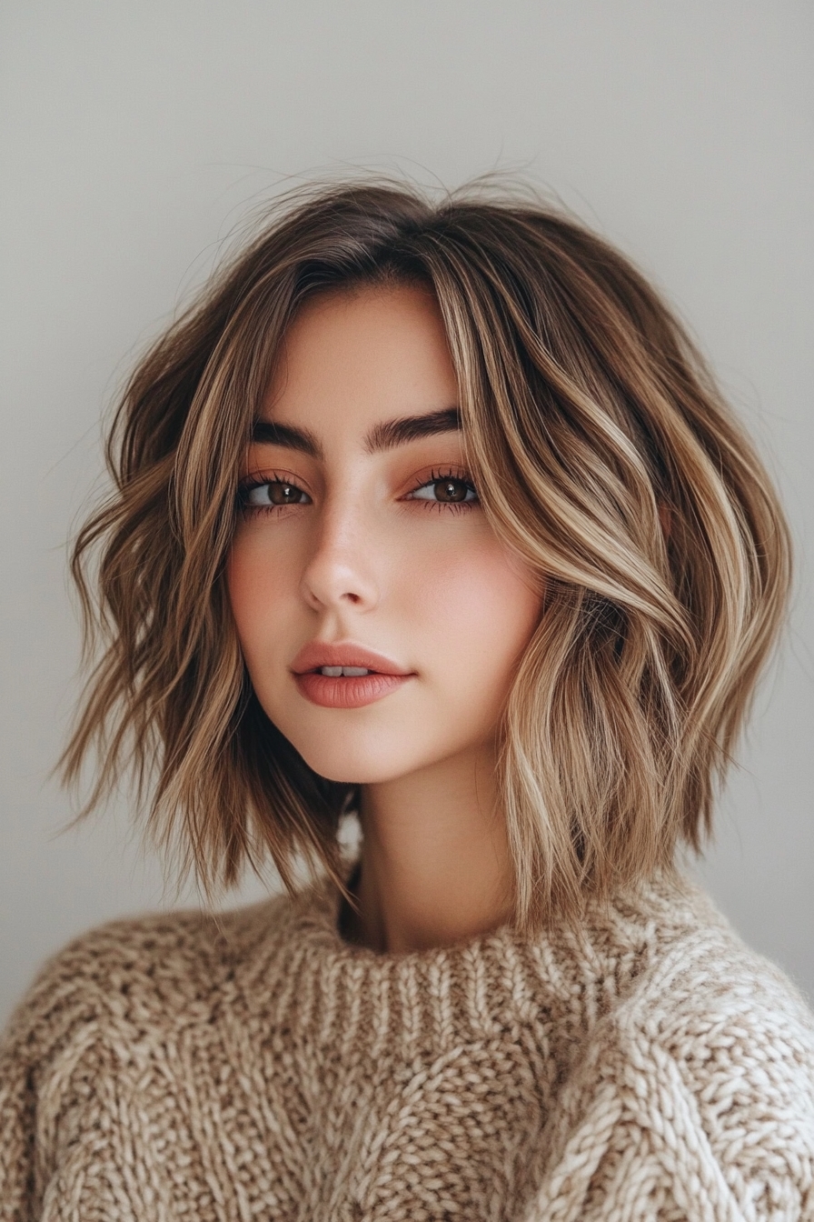 Soft Choppy Bob with Warm Brown Tones