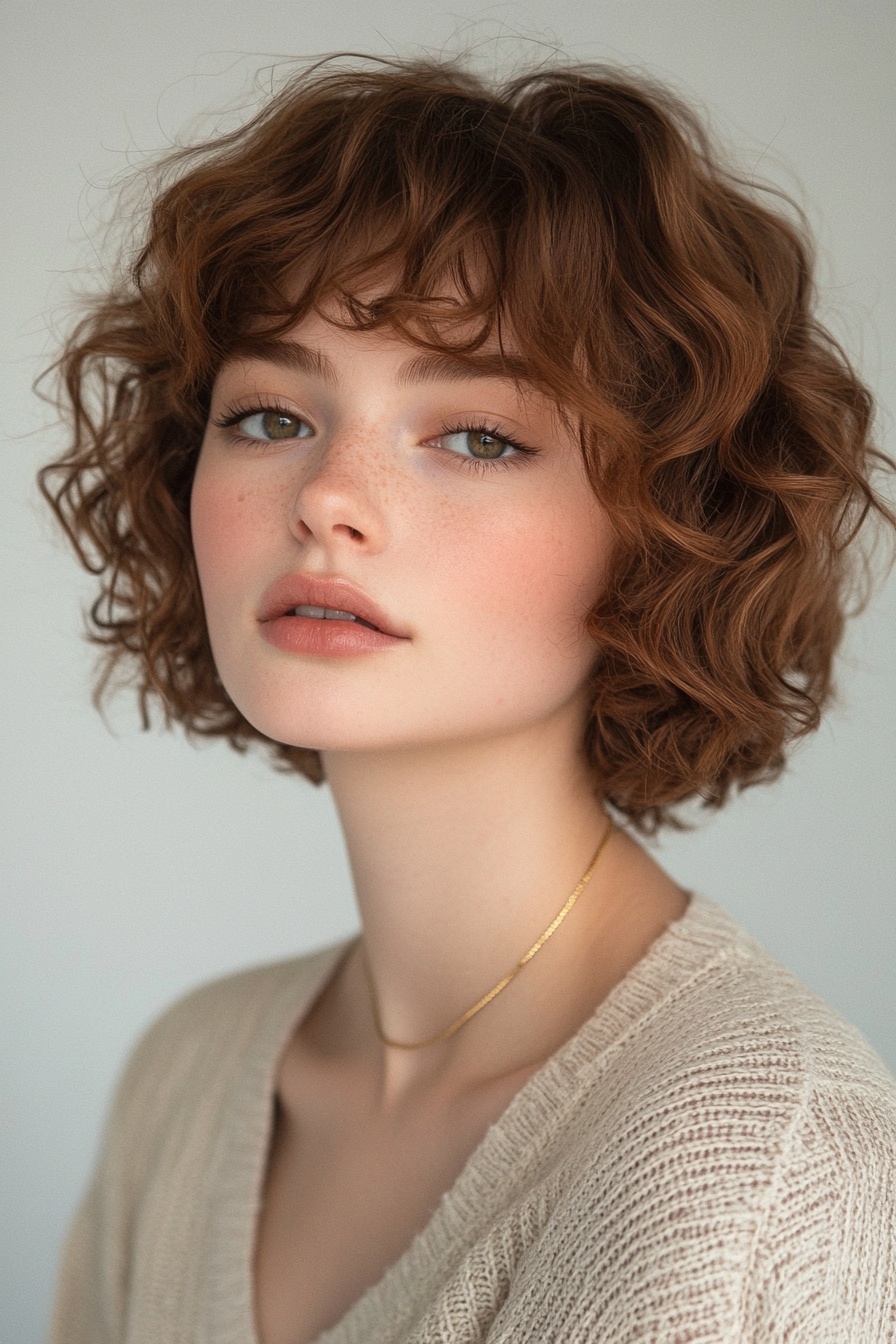 Soft Curly Bob with Bangs