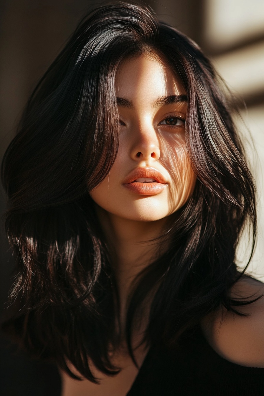 Soft Mid-Length Layers with Warm Brown Ombre