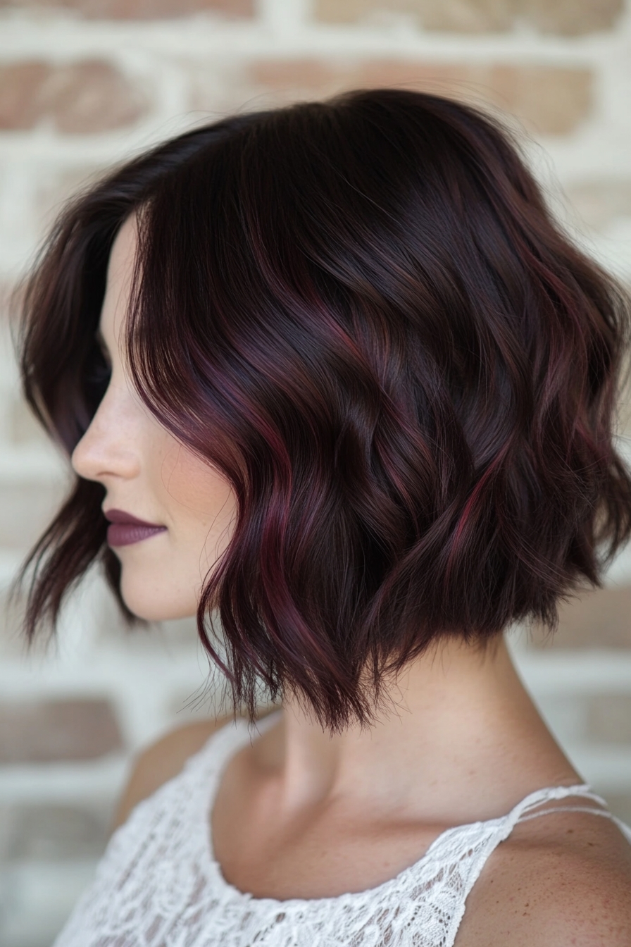 Soft Wavy Bob with Cherry Cola Highlights