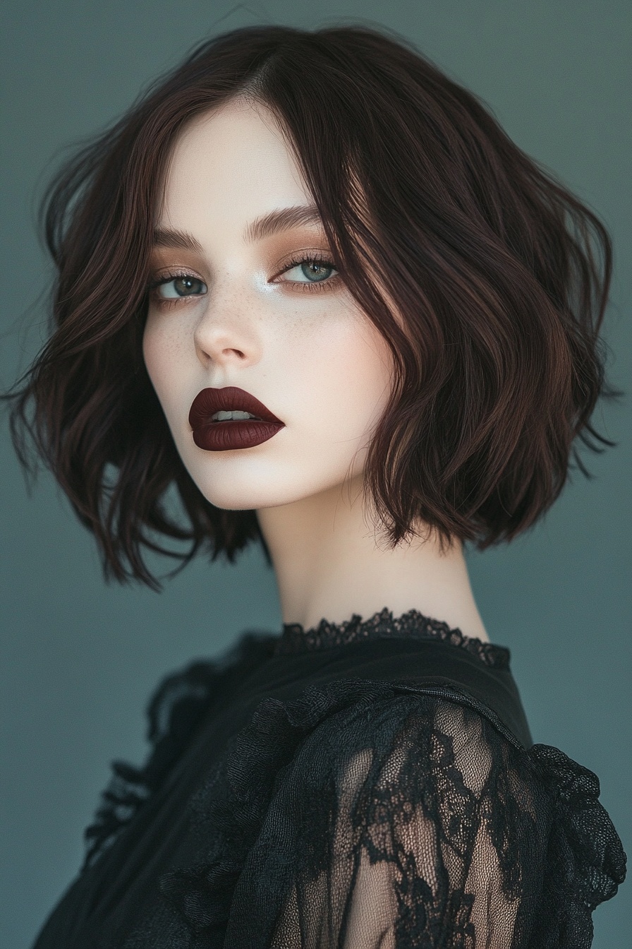 Soft Wavy Bob with Dark Gothic Makeup