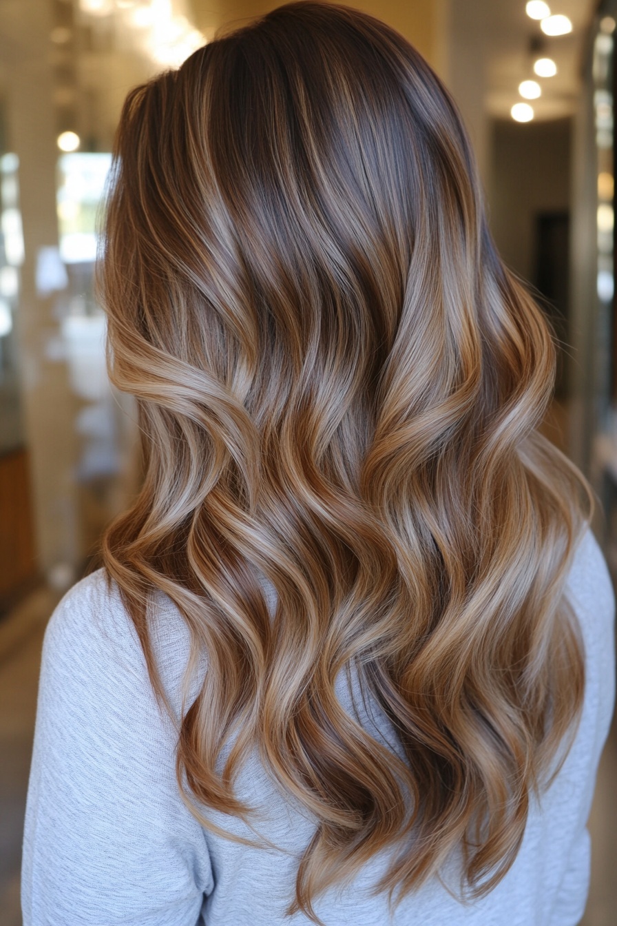 Soft Wavy Warm Caramel Balayage