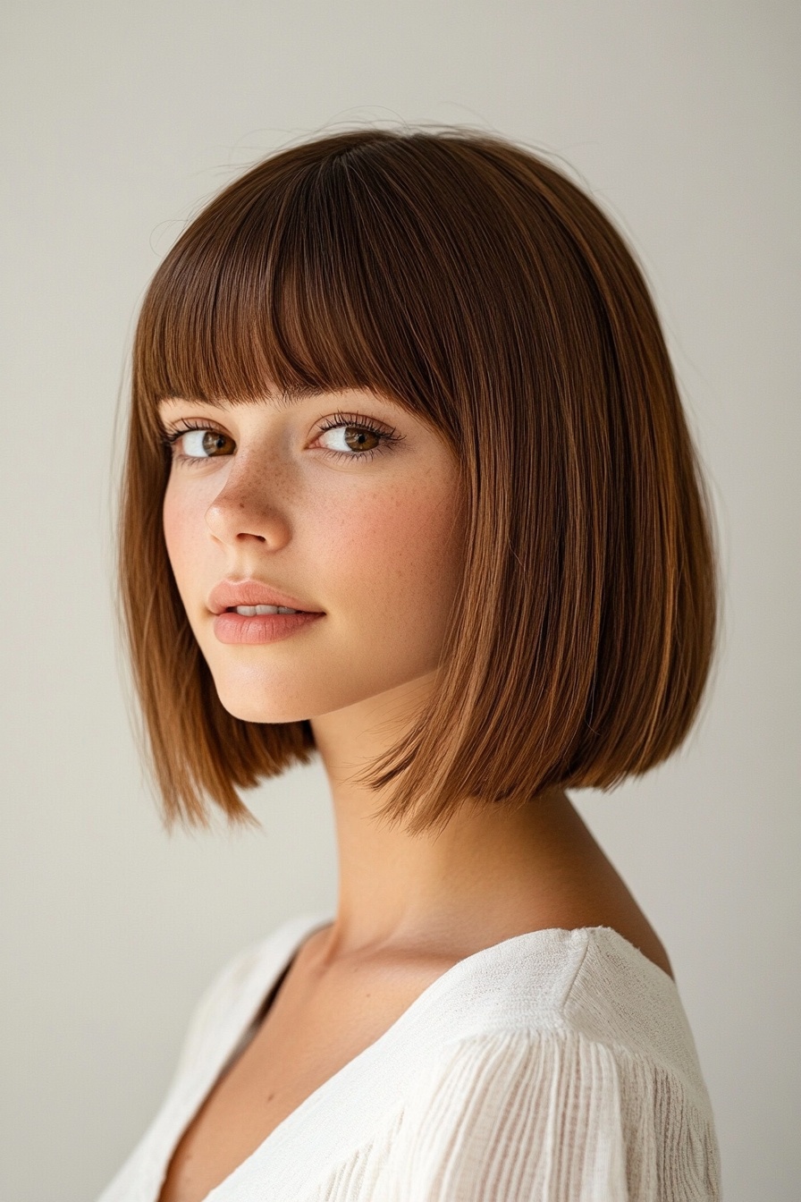Softly Textured Bob with Blunt Fringe
