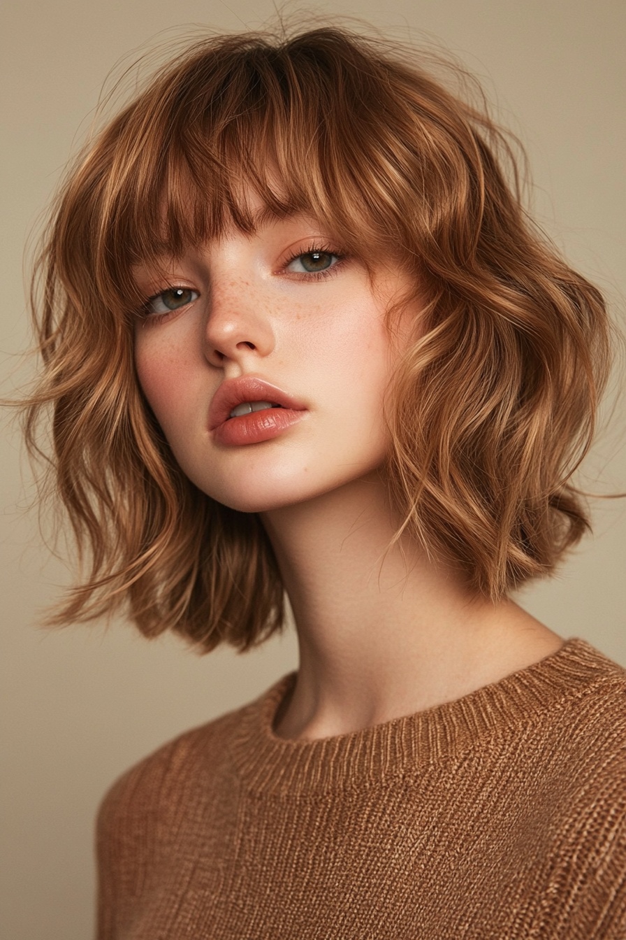 Textured Layered Bob with Face-Framing Bangs