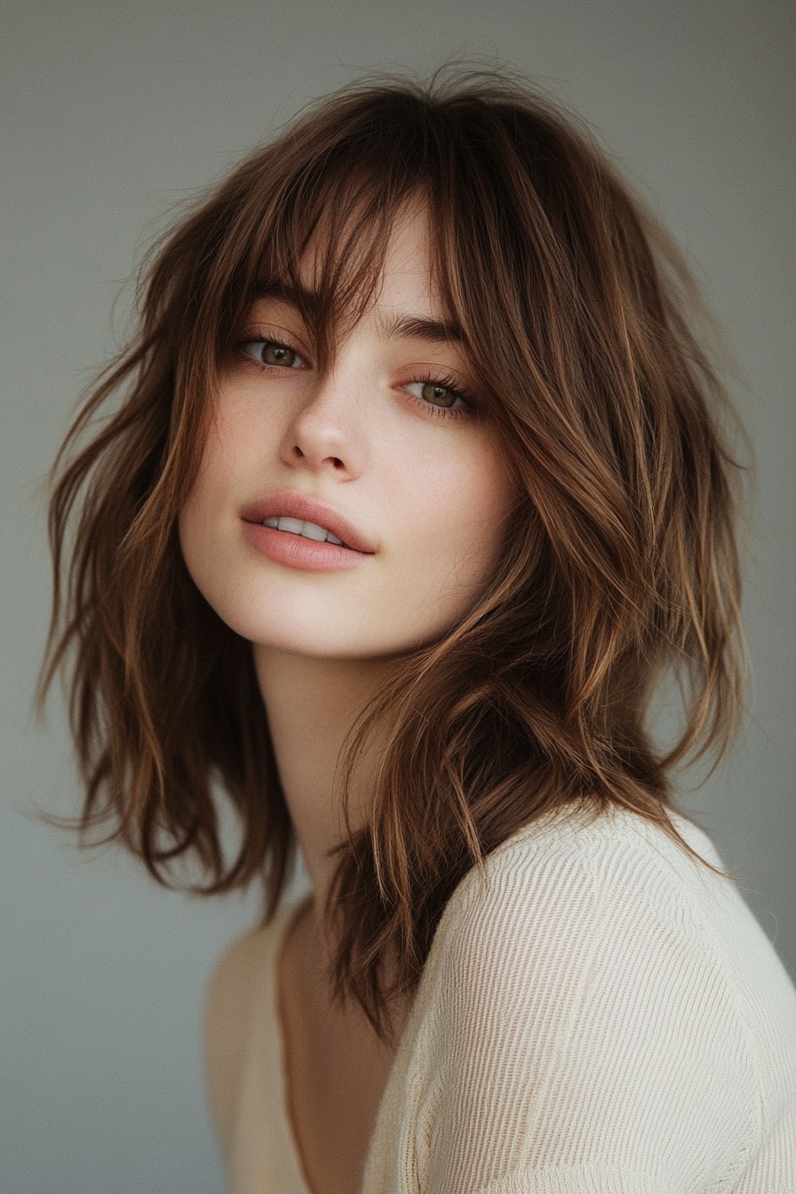 Tousled Lob with Wispy Bangs