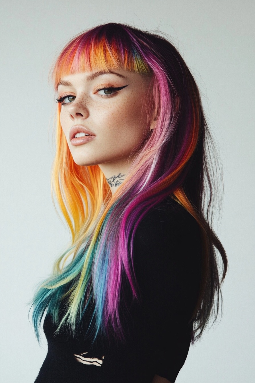 Undercut with Long Dyed Hair and Bangs