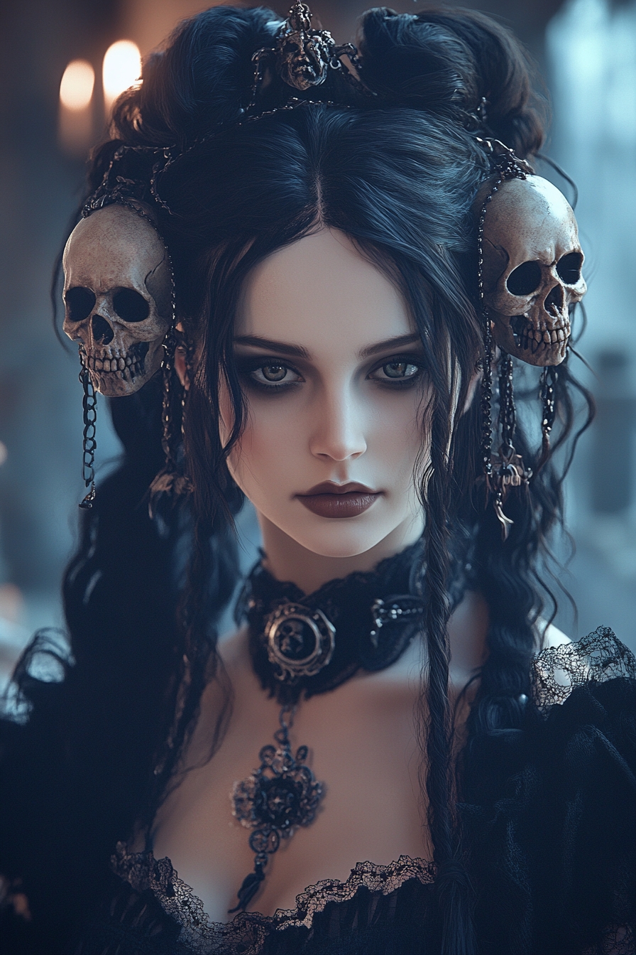 Updo with Skull Accessories and a Ribbon