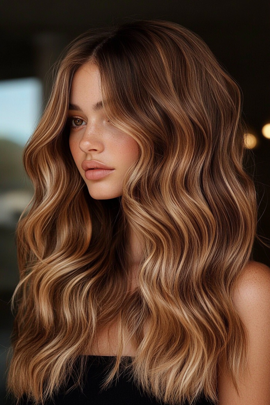 Voluminous Caramel Balayage with Honey Highlights