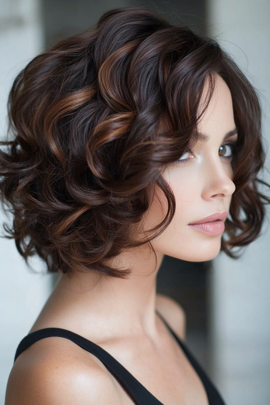Voluminous Curly Bob with Side Part