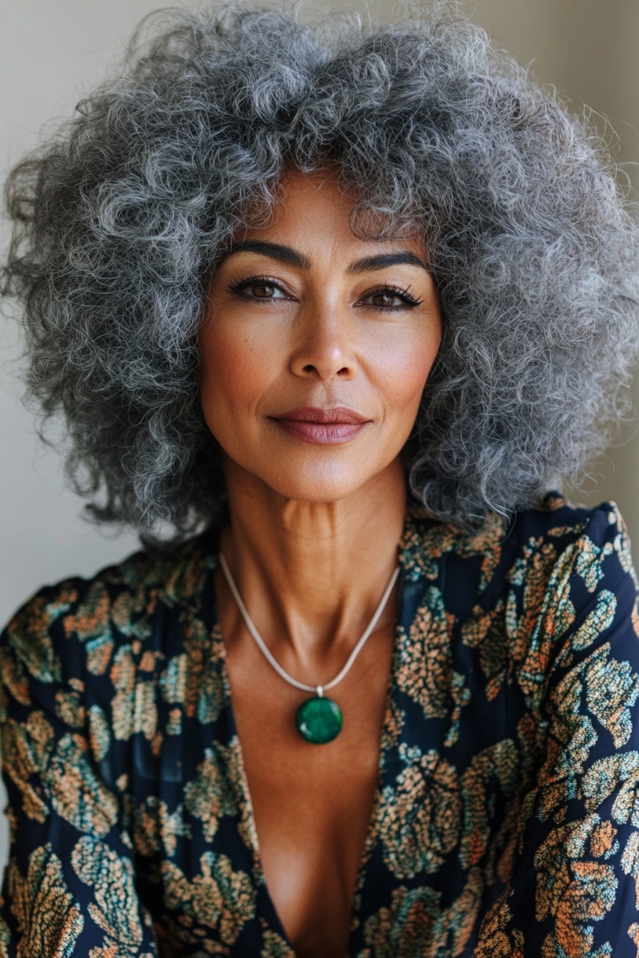 Voluminous Curly Silver Afro