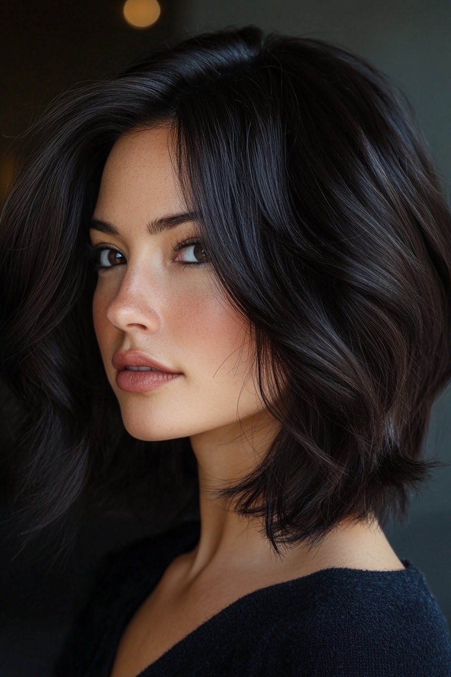 Voluminous Lob with Side Part