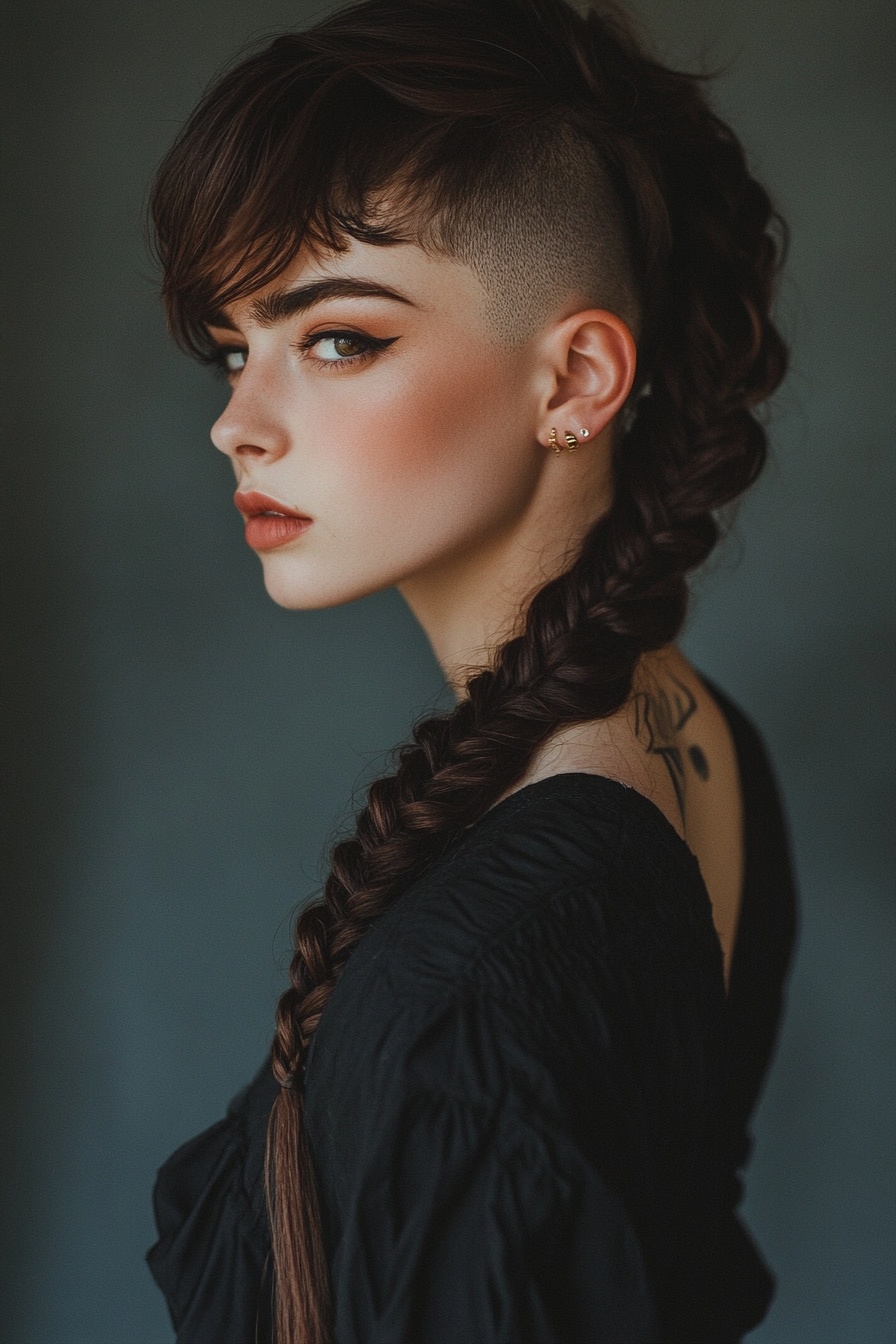 Voluminous Side Braid with Fade Undercut
