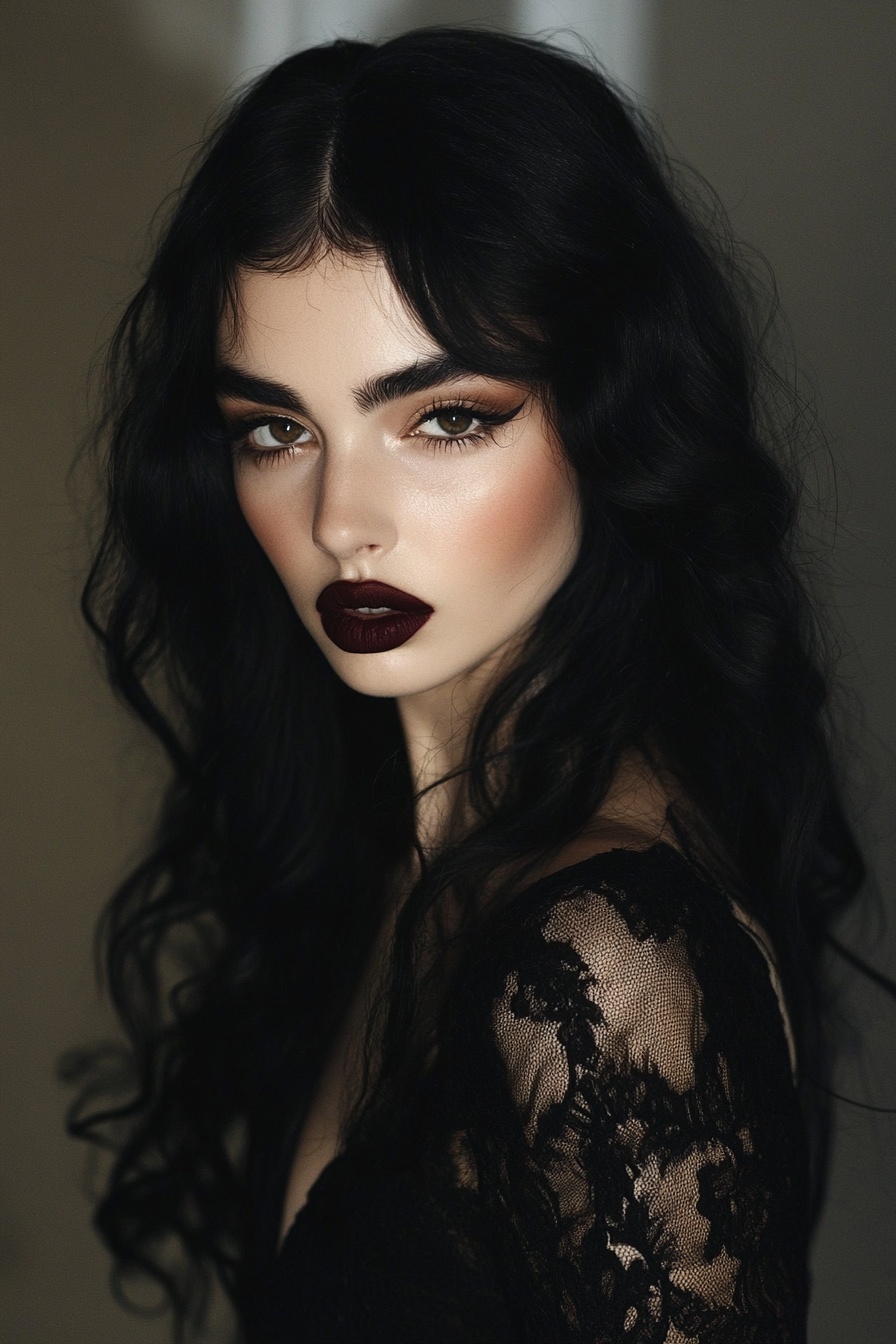 Voluminous Waves with Dark Makeup