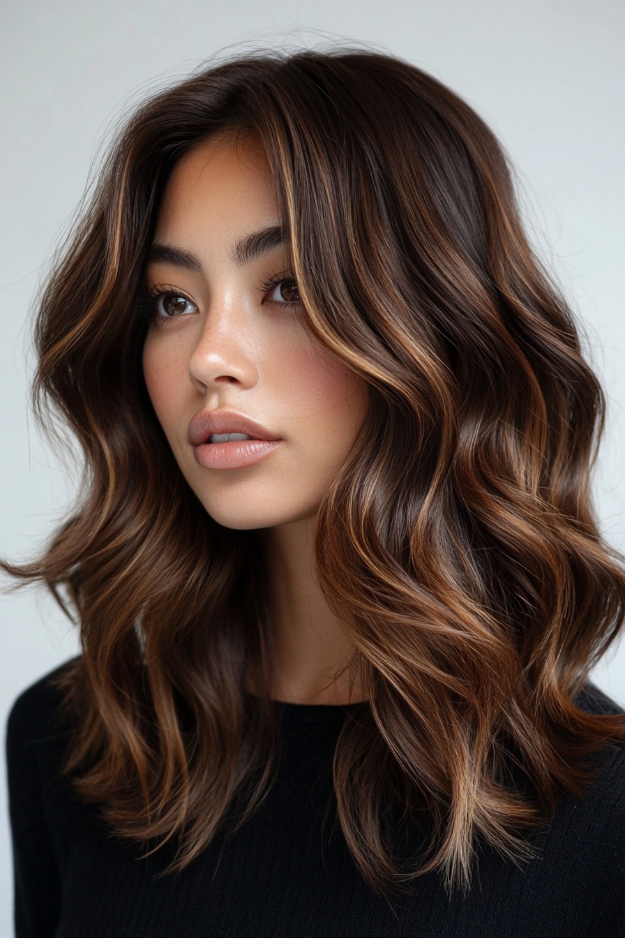 Voluminous Wavy Lob with Middle Part