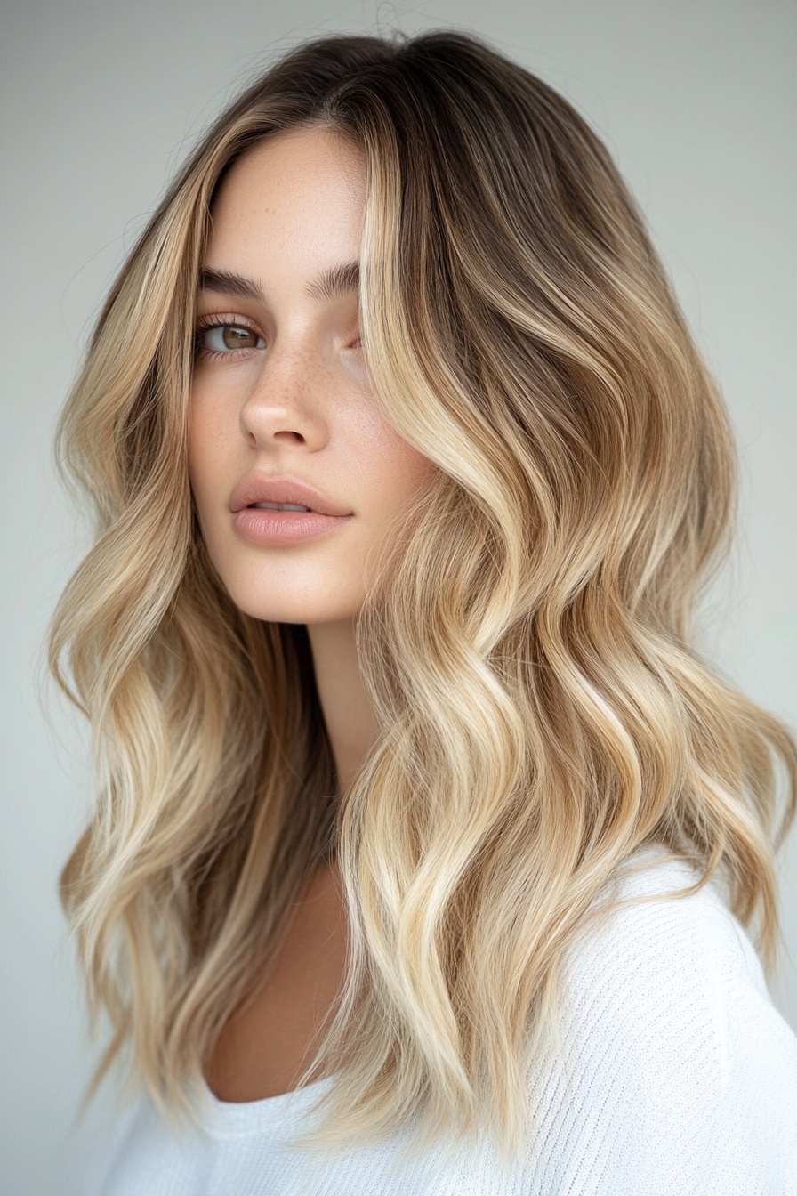 Warm Blonde Balayage on Natural Waves