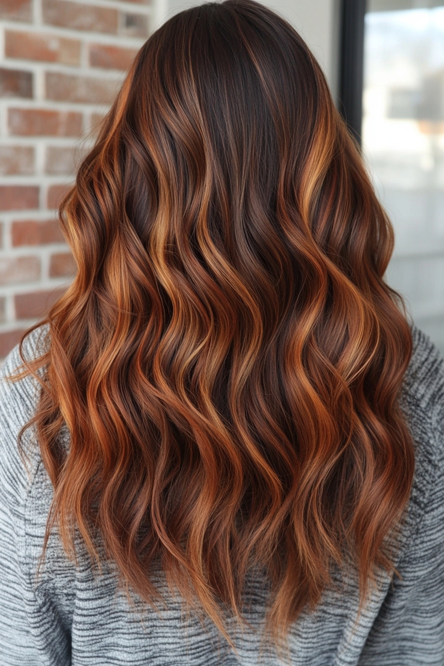 Warm Copper Highlights on Loose Waves