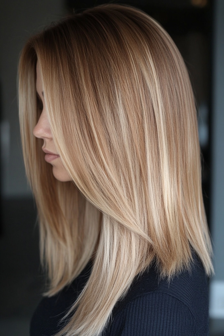Warm Honey Blonde Balayage on Straight Hair